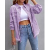 image:imageCHARTOU Womens Oversized Distressed Button Down Shacket Fringe Denim Jean JacketPurple