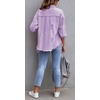 image:imageCHARTOU Womens Oversized Distressed Button Down Shacket Fringe Denim Jean JacketPurple