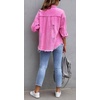 image:imageCHARTOU Womens Oversized Distressed Button Down Shacket Fringe Denim Jean JacketRose