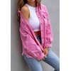image:imageCHARTOU Womens Oversized Distressed Button Down Shacket Fringe Denim Jean JacketRose