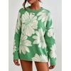 image:imageCHARTOU Womens Oversized Floral Print Crewneck Sweater Casual Long Sleeve Knit Pullover Jumper for Fall Winter Daily WearGreen