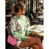 image:imageCHARTOU Womens Oversized Floral Print Crewneck Sweater Casual Long Sleeve Knit Pullover Jumper for Fall Winter Daily WearGreen