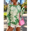 image:imageCHARTOU Womens Oversized Floral Print Crewneck Sweater Casual Long Sleeve Knit Pullover Jumper for Fall Winter Daily WearGreen