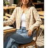 image:imageCHARTOU Womens Polka Dot Cardigan Sweater Lightweight Crew Neck Button Down Cropped Knit Cardigan Tops for FallApricot