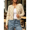 image:imageCHARTOU Womens Polka Dot Cardigan Sweater Lightweight Crew Neck Button Down Cropped Knit Cardigan Tops for FallApricot