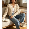 image:imageCHARTOU Womens Polka Dot Cardigan Sweater Lightweight Crew Neck Button Down Cropped Knit Cardigan Tops for FallApricot
