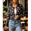image:imageCHARTOU Womens Polka Dot Cardigan Sweater Lightweight Crew Neck Button Down Cropped Knit Cardigan Tops for FallBlack