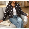 image:imageCHARTOU Womens Polka Dot Cardigan Sweater Lightweight Crew Neck Button Down Cropped Knit Cardigan Tops for FallBlack