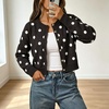 image:imageCHARTOU Womens Polka Dot Cardigan Sweater Lightweight Crew Neck Button Down Cropped Knit Cardigan Tops for FallBlack