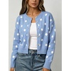 image:imageCHARTOU Womens Polka Dot Cardigan Sweater Lightweight Crew Neck Button Down Cropped Knit Cardigan Tops for FallBlue