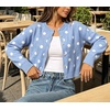 image:imageCHARTOU Womens Polka Dot Cardigan Sweater Lightweight Crew Neck Button Down Cropped Knit Cardigan Tops for FallBlue