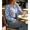 image:imageCHARTOU Womens Polka Dot Cardigan Sweater Lightweight Crew Neck Button Down Cropped Knit Cardigan Tops for FallBlue