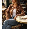 image:imageCHARTOU Womens Polka Dot Cardigan Sweater Lightweight Crew Neck Button Down Cropped Knit Cardigan Tops for FallBrown