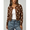 image:imageCHARTOU Womens Polka Dot Cardigan Sweater Lightweight Crew Neck Button Down Cropped Knit Cardigan Tops for FallBrown