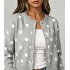 image:imageCHARTOU Womens Polka Dot Cardigan Sweater Lightweight Crew Neck Button Down Cropped Knit Cardigan Tops for FallGrey