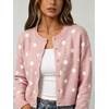 image:imageCHARTOU Womens Polka Dot Cardigan Sweater Lightweight Crew Neck Button Down Cropped Knit Cardigan Tops for FallPink