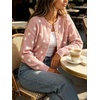 image:imageCHARTOU Womens Polka Dot Cardigan Sweater Lightweight Crew Neck Button Down Cropped Knit Cardigan Tops for FallPink