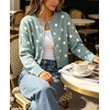 image:imageCHARTOU Womens Polka Dot Cardigan Sweater Lightweight Crew Neck Button Down Cropped Knit Cardigan Tops for FallSage Green