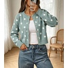 image:imageCHARTOU Womens Polka Dot Cardigan Sweater Lightweight Crew Neck Button Down Cropped Knit Cardigan Tops for FallSage Green