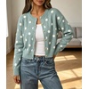 image:imageCHARTOU Womens Polka Dot Cardigan Sweater Lightweight Crew Neck Button Down Cropped Knit Cardigan Tops for FallSage Green