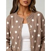 image:imageCHARTOU Womens Polka Dot Cardigan Sweater Lightweight Crew Neck Button Down Cropped Knit Cardigan Tops for FallTaupe