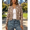image:imageCHARTOU Womens Polka Dot Cardigan Sweater Lightweight Crew Neck Button Down Cropped Knit Cardigan Tops for FallTaupe