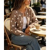 image:imageCHARTOU Womens Polka Dot Cardigan Sweater Lightweight Crew Neck Button Down Cropped Knit Cardigan Tops for FallTaupe