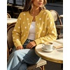 image:imageCHARTOU Womens Polka Dot Cardigan Sweater Lightweight Crew Neck Button Down Cropped Knit Cardigan Tops for FallYellow