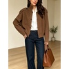 image:imageCHARTOU Womens Ribbed Knit Cardigan Sweater Stand Collar Button Down Oversized Chunky Knit Jacket Coat for Fall WinterBrown