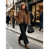 image:imageCHARTOU Womens Ribbed Knit Cardigan Sweater Stand Collar Button Down Oversized Chunky Knit Jacket Coat for Fall WinterBrown
