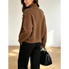 image:imageCHARTOU Womens Ribbed Knit Cardigan Sweater Stand Collar Button Down Oversized Chunky Knit Jacket Coat for Fall WinterBrown