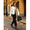 image:imageCHARTOU Womens Ribbed Knit Cardigan Sweater Stand Collar Button Down Oversized Chunky Knit Jacket Coat for Fall WinterWhite