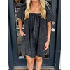 image:imageCHARTOU Womens Short Puff Sleeve Bow Babydoll Jean Romper Denim Jumper Dress with PocketsBlack