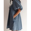 image:imageCHARTOU Womens Short Puff Sleeve Bow Babydoll Jean Romper Denim Jumper Dress with PocketsBlue