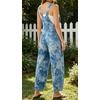 image:imageCHARTOU Womens Tie Dye Denim Overalls Loose Fit Barrel Leg Crop Pants Summer Casual Adjustable Straps Bib Jean JumpsuitBlue