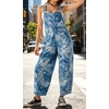 image:imageCHARTOU Womens Tie Dye Denim Overalls Loose Fit Barrel Leg Crop Pants Summer Casual Adjustable Straps Bib Jean JumpsuitBlue