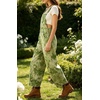 image:imageCHARTOU Womens Tie Dye Denim Overalls Loose Fit Barrel Leg Crop Pants Summer Casual Adjustable Straps Bib Jean JumpsuitGreen