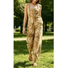 image:imageCHARTOU Womens Tie Dye Denim Overalls Loose Fit Barrel Leg Crop Pants Summer Casual Adjustable Straps Bib Jean JumpsuitKhaki
