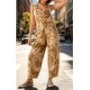 image:imageCHARTOU Womens Tie Dye Denim Overalls Loose Fit Barrel Leg Crop Pants Summer Casual Adjustable Straps Bib Jean JumpsuitKhaki