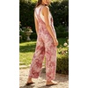 image:imageCHARTOU Womens Tie Dye Denim Overalls Loose Fit Barrel Leg Crop Pants Summer Casual Adjustable Straps Bib Jean JumpsuitPink