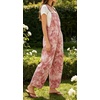 image:imageCHARTOU Womens Tie Dye Denim Overalls Loose Fit Barrel Leg Crop Pants Summer Casual Adjustable Straps Bib Jean JumpsuitPink