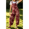 image:imageCHARTOU Womens Tie Dye Denim Overalls Loose Fit Barrel Leg Crop Pants Summer Casual Adjustable Straps Bib Jean JumpsuitWine