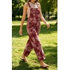 image:imageCHARTOU Womens Tie Dye Denim Overalls Loose Fit Barrel Leg Crop Pants Summer Casual Adjustable Straps Bib Jean JumpsuitWine