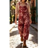image:imageCHARTOU Womens Tie Dye Denim Overalls Loose Fit Barrel Leg Crop Pants Summer Casual Adjustable Straps Bib Jean JumpsuitWine