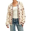 image:imageCHARTOU Floral Zip Collared Knit Cardigan Oversized Boho Sweater Jacket with PocketsRed