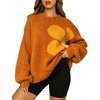 image:imageCHARTOU Oversized Chunky Knit Sweater for Women Flower Crewneck Puff Sleeve Loose PulloverOrange