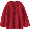 image:imageCHARTOU Women Cardigan Sweater Button Down Rolled Chunky Knit Slouchy Cardigan CoatRed