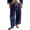 image:imageCHARTOU Women Drawstring Baggy Jeans Crop Wide Leg Denim Pants Floral Elastic Waist Ankle Jean SweatpantsDark Blue