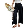 image:imageCHARTOU Women Eyelet Embroidered Wide Leg Jeans High Waist Scalloped Straight Cropped Denim Pants with PocketsBlack