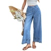image:imageCHARTOU Women Eyelet Embroidered Wide Leg Jeans High Waist Scalloped Straight Cropped Denim Pants with PocketsBlue